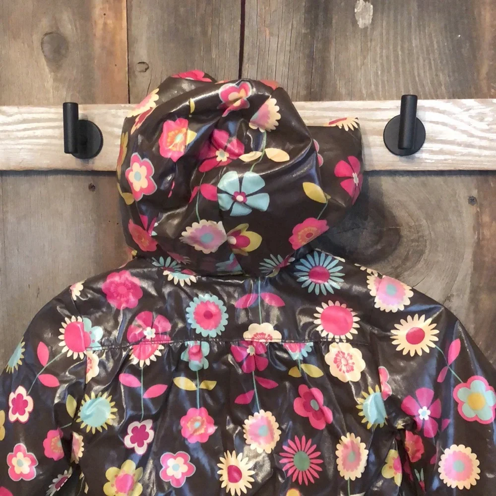 Old Navy Brown Floral Fleece Lined Raincoat Size 5T Girls